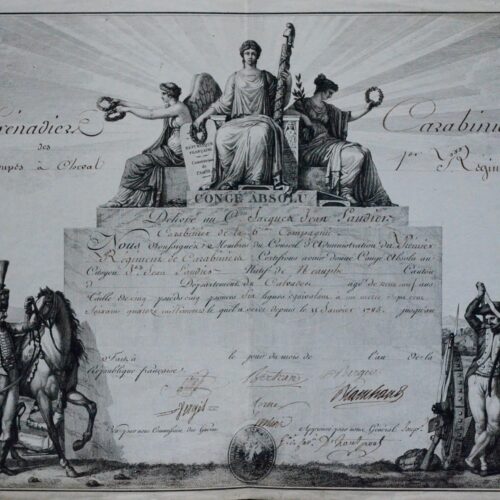 Magnifique diplôme révolutionnaire gravé à partir du dessin de Carle Vernet, signé par le général d'Hautpoul