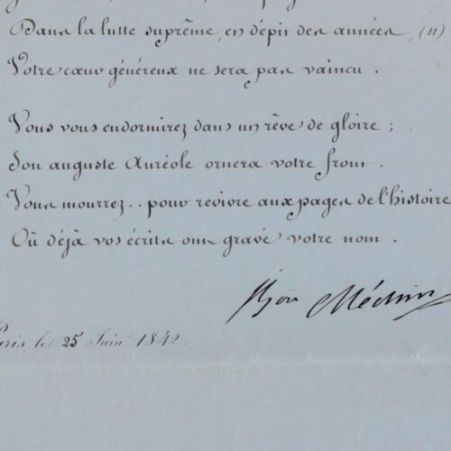 Beau poème calligraphié du baron Méchin à la Princesse Constance de Salm-Dyck