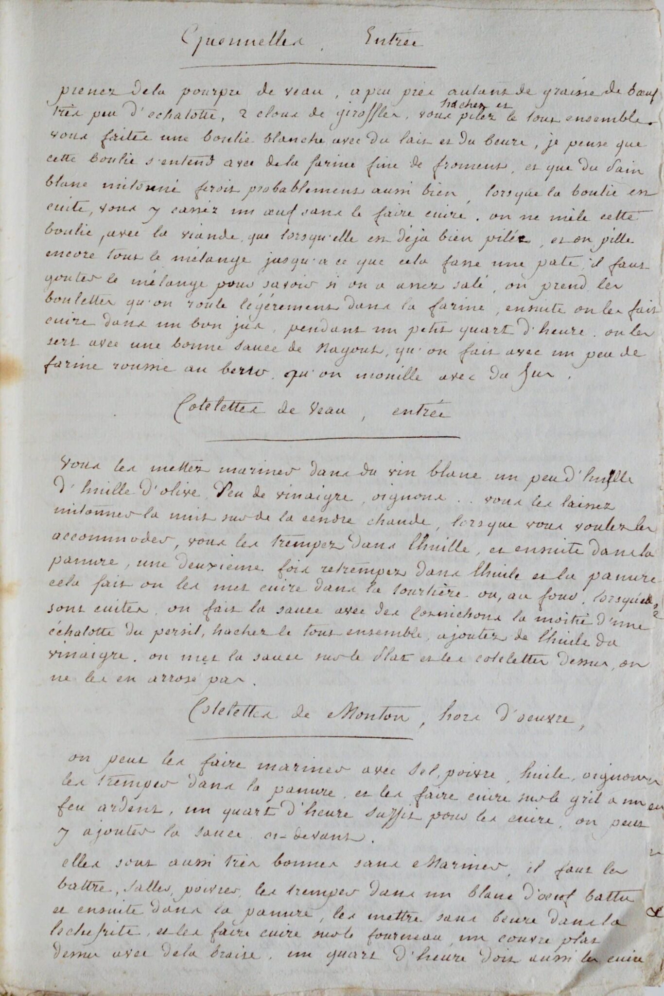 Recueil manuscrit du XVIIIe de recettes de cuisine – vue 2 Recueil manuscrit du XVIIIe de recettes de cuisine – vue 2