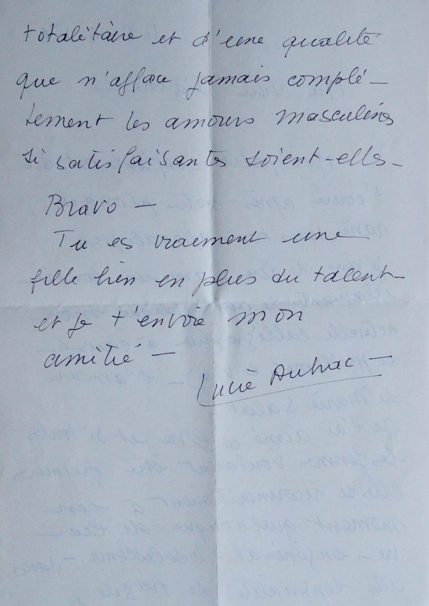 Belle lettre de Lucie Aubrac à Régine Deforges – vue 3 Belle lettre de Lucie Aubrac à Régine Deforges – vue 3