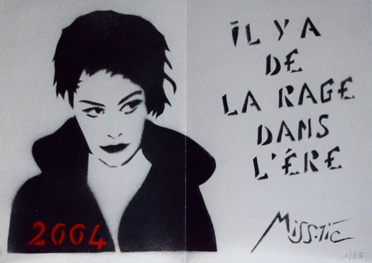 Rare pochoir de Miss.tic « il y a de la rage dans l&rsquo;ère », numéroté 1/25