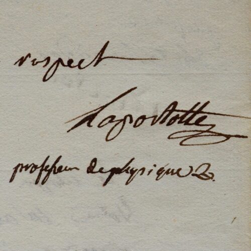 Lettre du chimiste et physicien Alexandre Lapostolle, datée de thermidor an 10