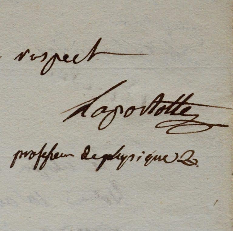 Lettre du chimiste et physicien Alexandre Lapostolle, datée de thermidor an 10