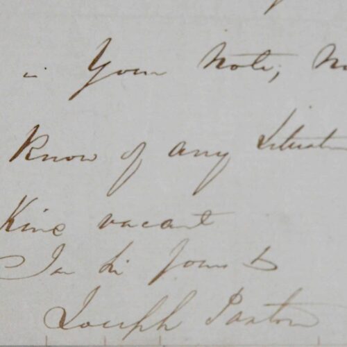 Lettre de l'architecte et paysagiste anglais Joseph Paxton, rédigée depuis Chatsworth