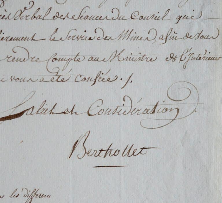 Lettre de chimiste Berthollet au minéralogiste Gillet de Laumont