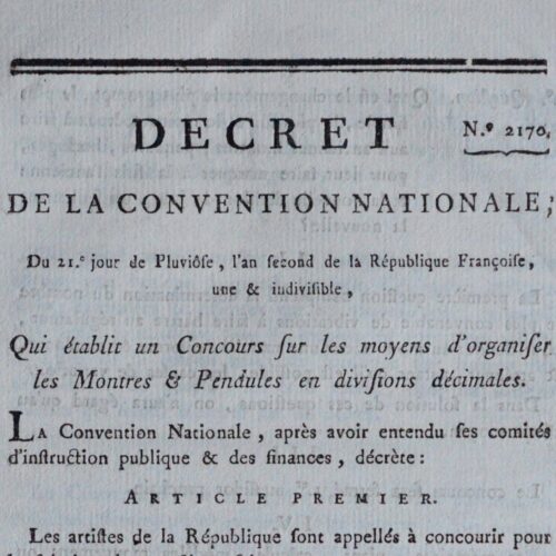 La Convention nationale veut un "concours sur les moyens d'organiser les montres & pendules"