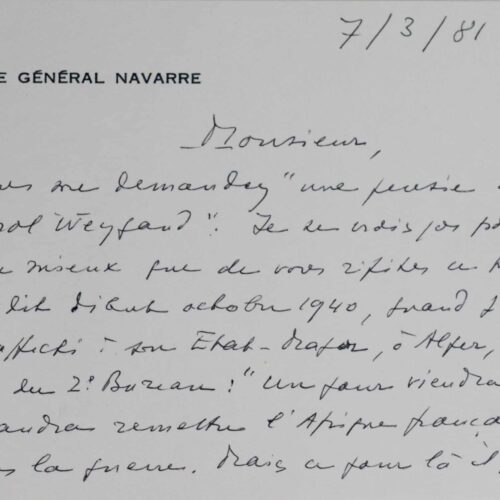 Le général Navarre répète les mots de Weygand sur l'Afrique française