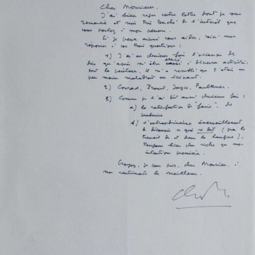 Belle lettre de Claude Simon, consacrée à son parcours et à ses inspirations – vue 2