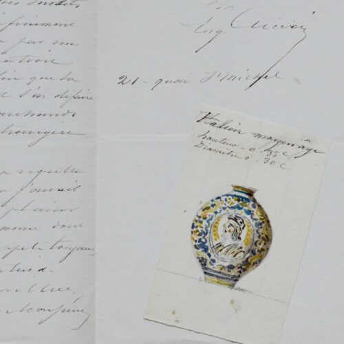 Eugène Cicéri dessine un vase italien du moyen-âge en vue d'une estimation
