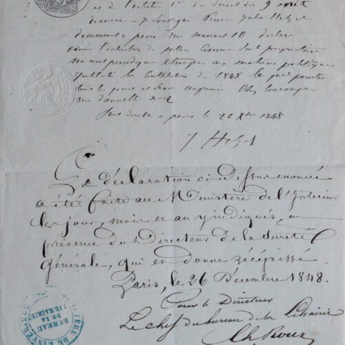 1848 : déclaration de fondation d'un journal par Pierre-Jules Hetzel – vue 2