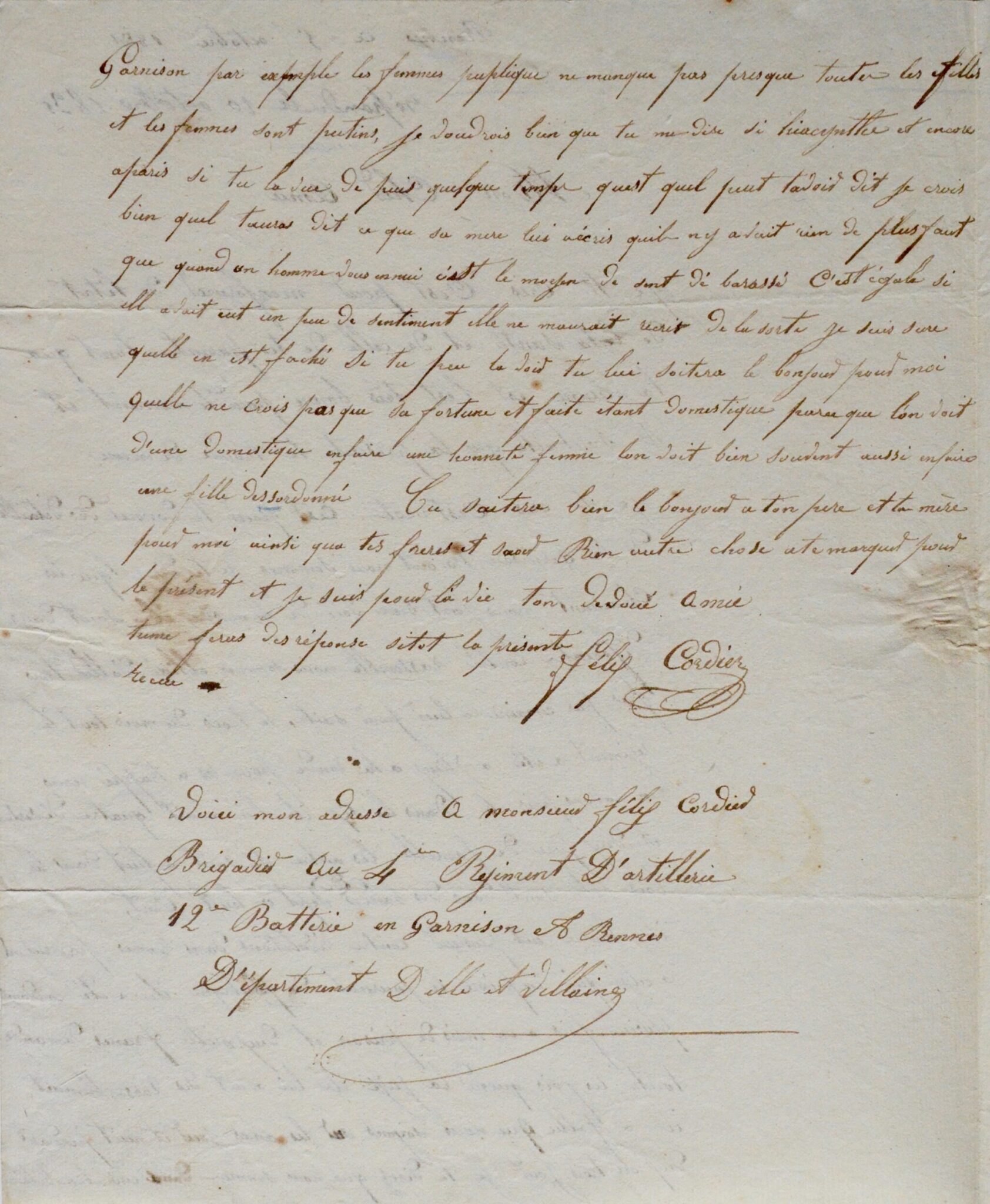 Félix Cordier, artillerieur, relate la contre-révolution à Rennes Félix Cordier, artillerieur, relate la contre-révolution à Rennes