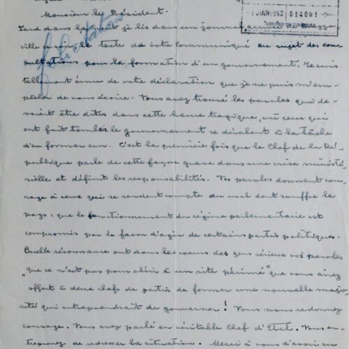 Belle lettre d'Albert Schweitzer, au président de la République Vincent Auriol – vue 2