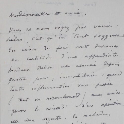 Lettre d'Odilon Redon "Je ne suis pas gai. Amie, à chacun son tour les épreuves" – vue 2