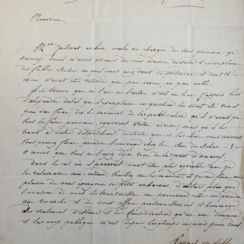 Lettre de Rouget de Lisle à Juillerat-Chasseur à propos des Fables russes de Krylov – vue 2