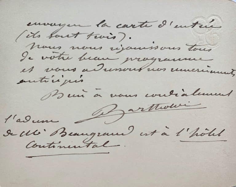 Bartholdi invite l&rsquo;ancien maire de Montréal, Honoré Beaugrand, à un gala