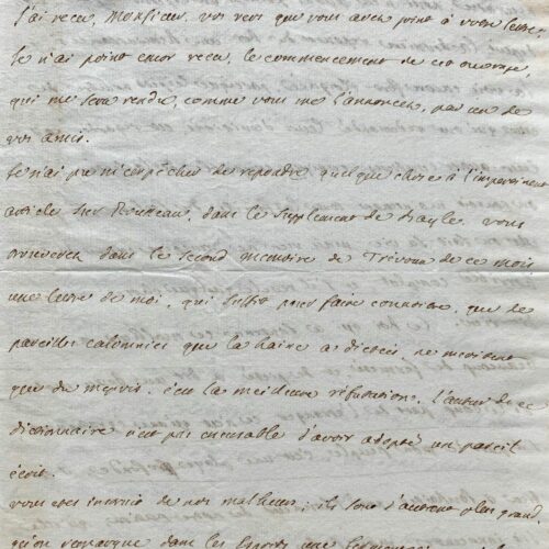 Superbe lettre de Louis Racine sur Rousseau et Voltaire, et sur l'attentat de Damiens