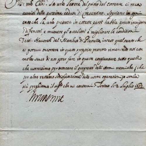Lettre de Christine de France, duchesse de savoie, au sujet du siège de Crescentino – vue 2