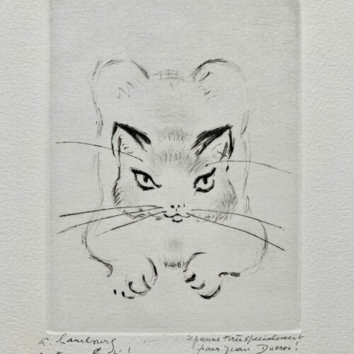 Lettre d'André Hambourg illustrée d'une eau-forte originale d'un chat