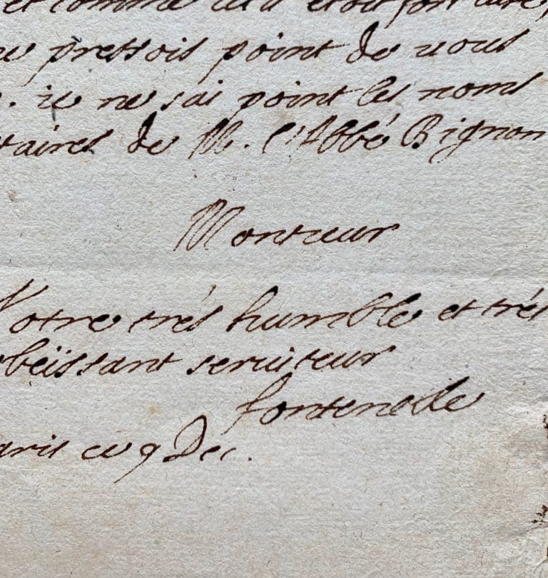 Rare lettre de Fontenelle à l&rsquo;abbé Jean de Hautefeuille