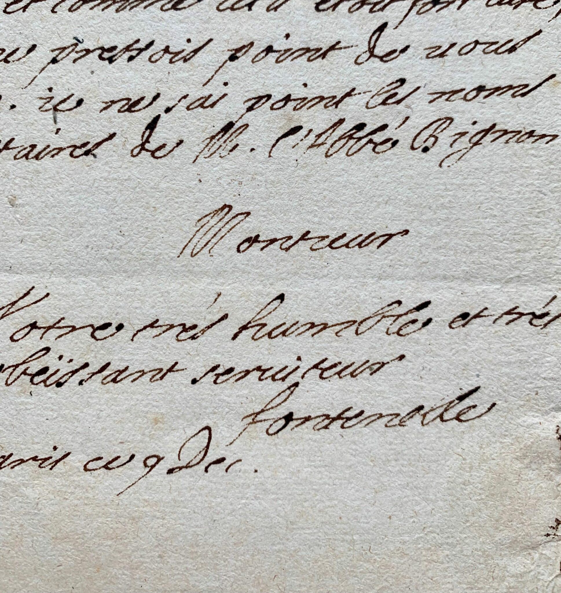 Rare lettre de Fontenelle à l’abbé Jean de Hautefeuille