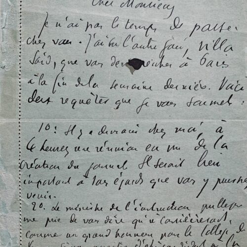 Lettre de Jean Jaurès à Anatole France évoquant la fondation de l'Humanité – vue 2