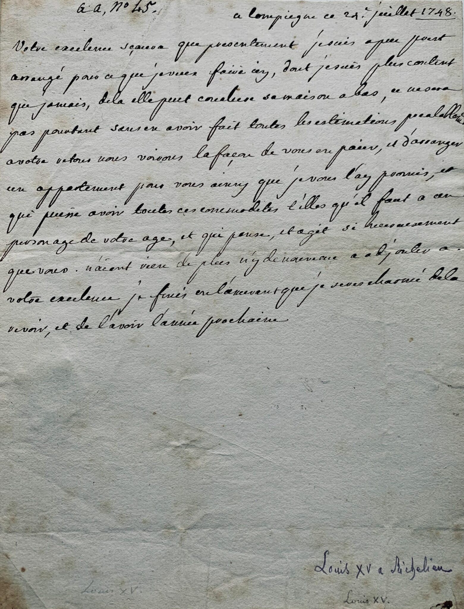 Lettre autographe de Louis XV au duc de Richelieu – vue 3 Lettre autographe de Louis XV au duc de Richelieu – vue 3