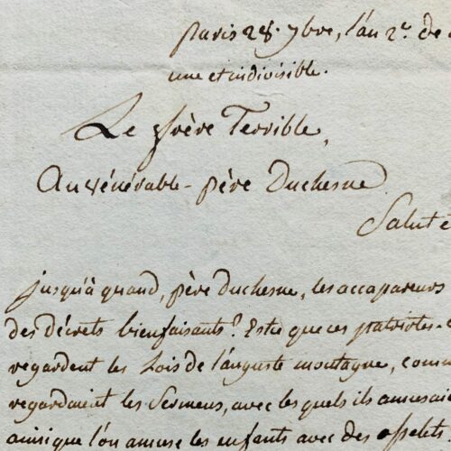 Violente lettre du "Frère terrible" au "vénérable père Duchesne"