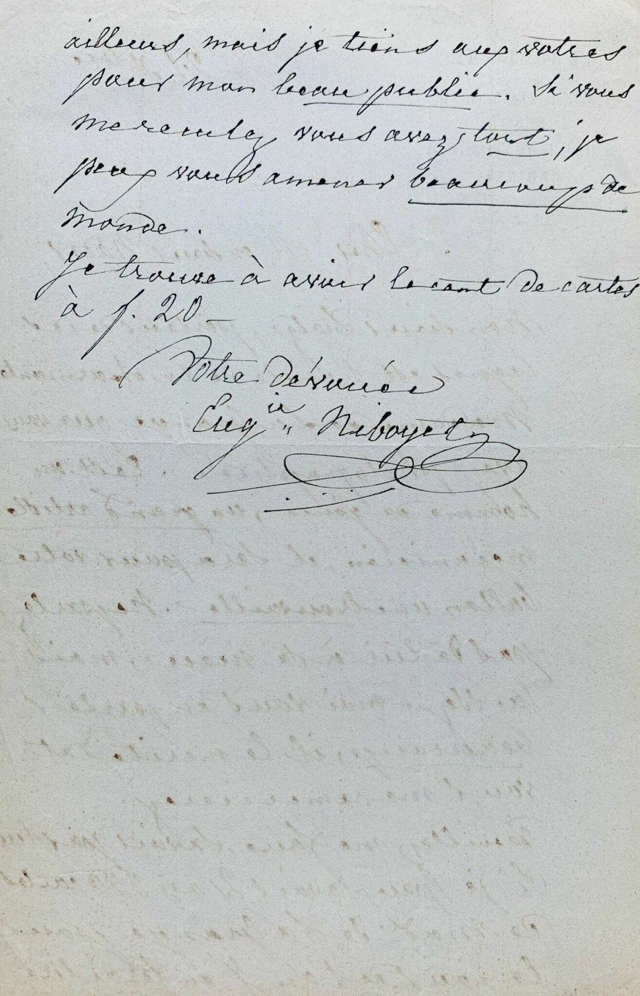 Lettre d'Eugénie Niboyet à Nadar recommandant Charles Dietz – vue 3 Lettre d'Eugénie Niboyet à Nadar recommandant Charles Dietz – vue 3