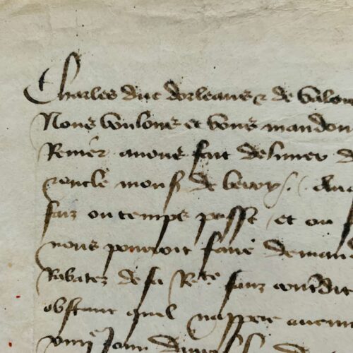 Mandement de Charles d'Orléans pour un chambellan du duc de Berry, écrit du château de Blois