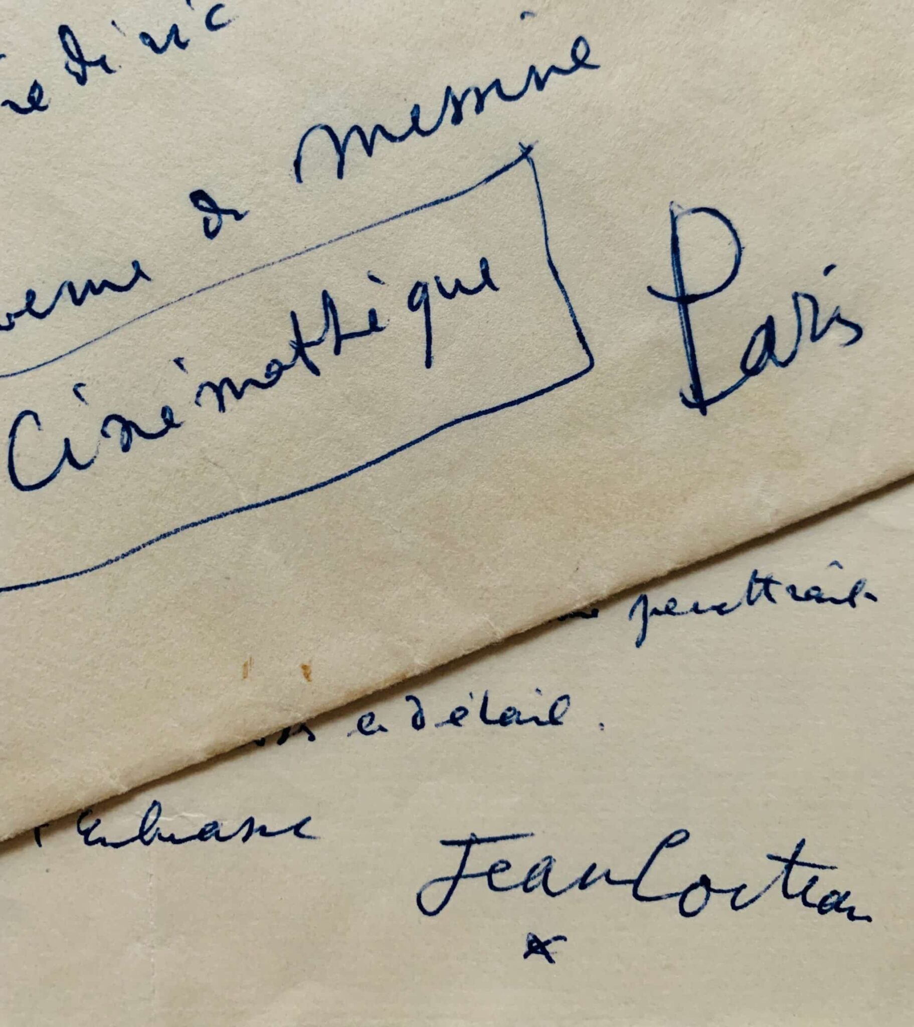 Lettre de Jean Cocteau à Frédéric Rossif au sujet du montage du film sur la Villa Santo-Sospir