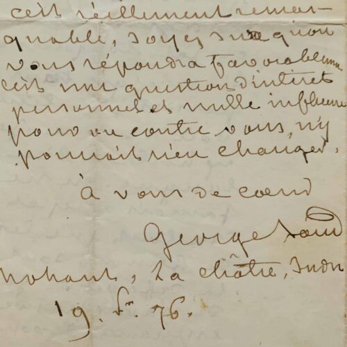 Touchante lettre de résignation littéraire de George Sand, écrite l'année de son décès