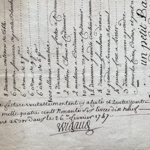 Inventory of goods loaded onto a ship in Bordeaux for Louisiana, in 1747.