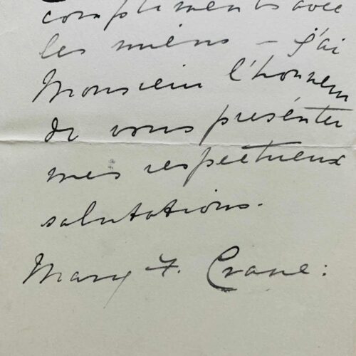 Lettre de Mary Frances Crane, écrite au nom de son époux, le grand peintre anglais Walter Crane