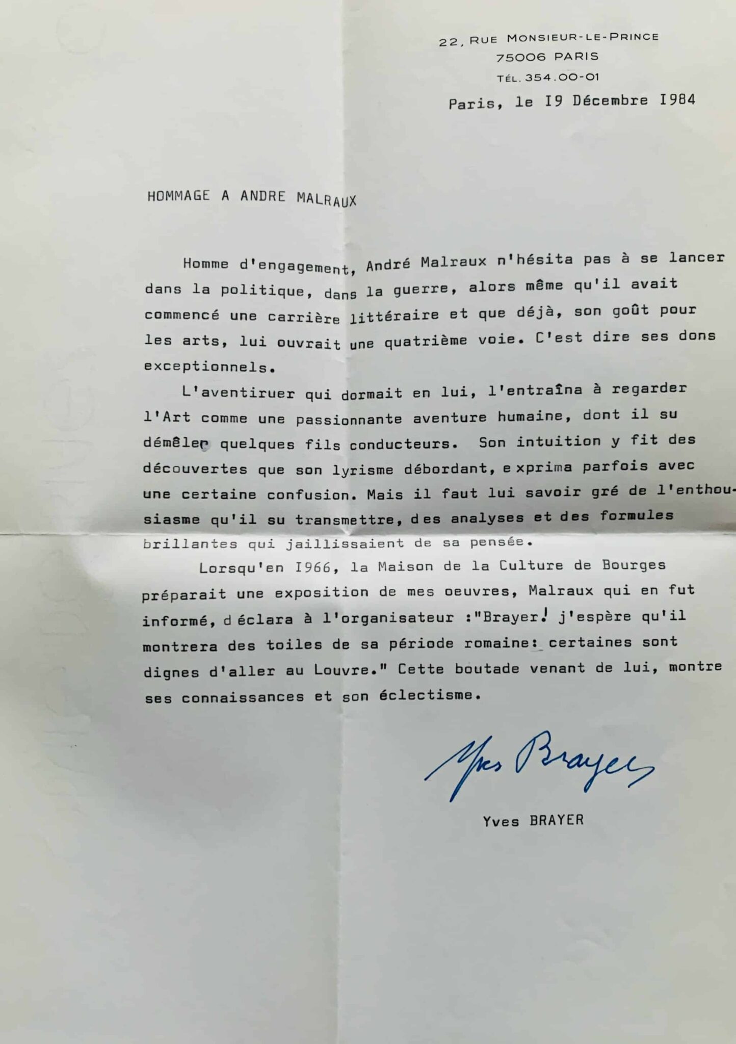 Yves Brayer flatté du jugement de Malraux sur ses toiles de la période romaine – vue 2 Yves Brayer flatté du jugement de Malraux sur ses toiles de la période romaine – vue 2