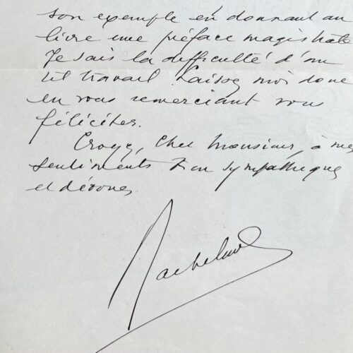 Gaston Bachelard remercie Paul Chalus pour l'ouvrage Mahomet, de Gaudefroy-Demombynes