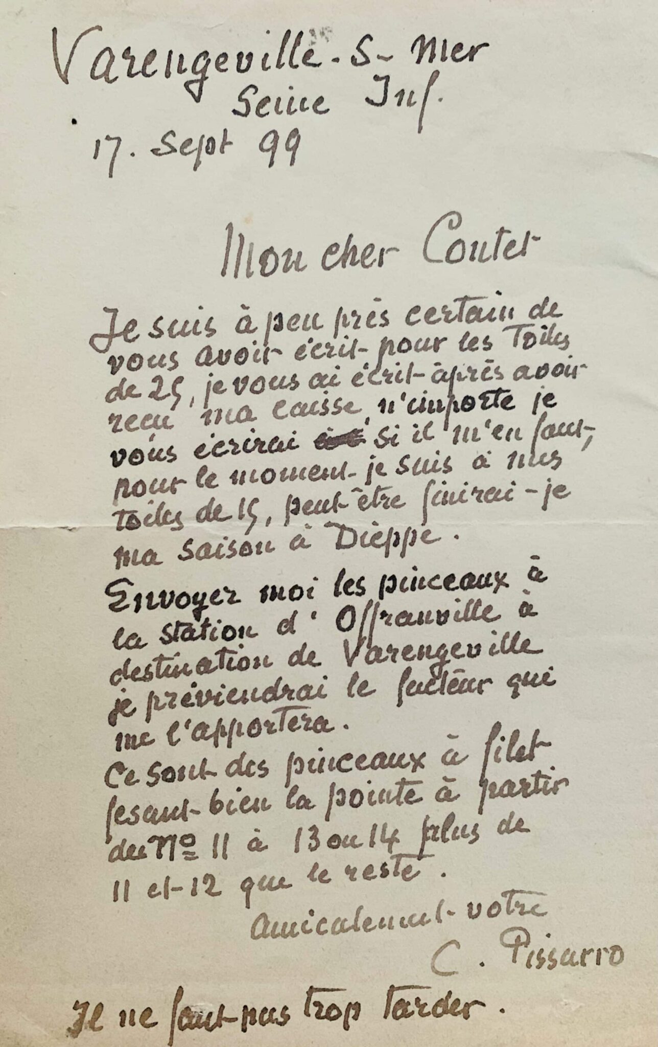 Camille Pissarro commande des pinceaux et des toiles à son marchand de couleurs – vue 2 Camille Pissarro commande des pinceaux et des toiles à son marchand de couleurs – vue 2
