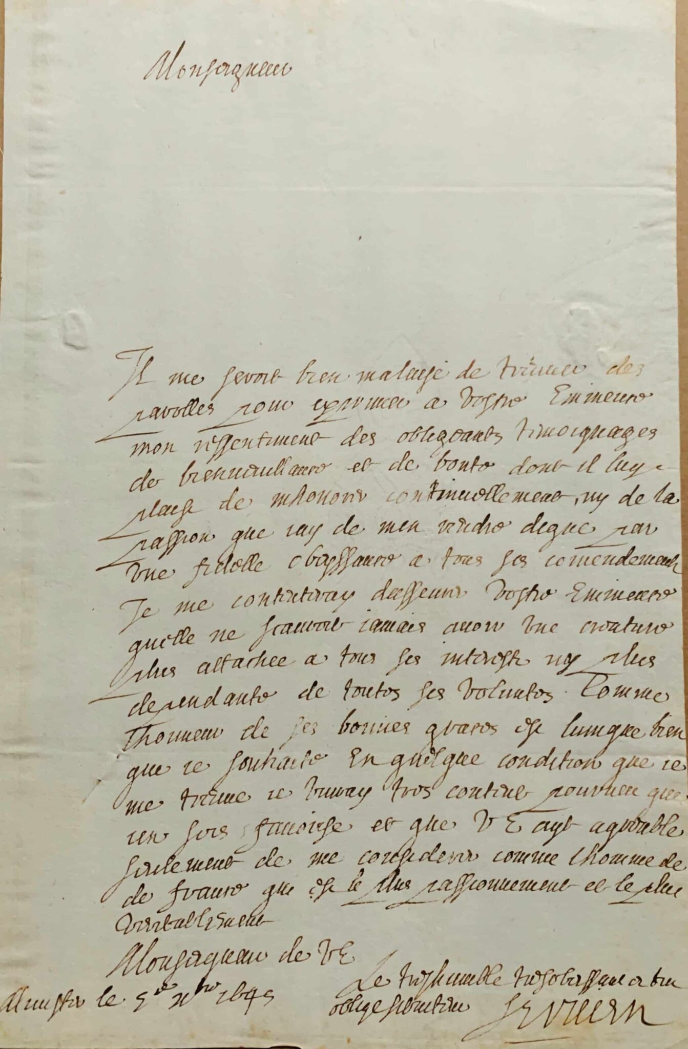 Belle lettre d'Abel Servien à Mazarin écrite de Münster durant la négociation du Traité de Westphalie – vue 3 Belle lettre d'Abel Servien à Mazarin écrite de Münster durant la négociation du Traité de Westphalie – vue 3
