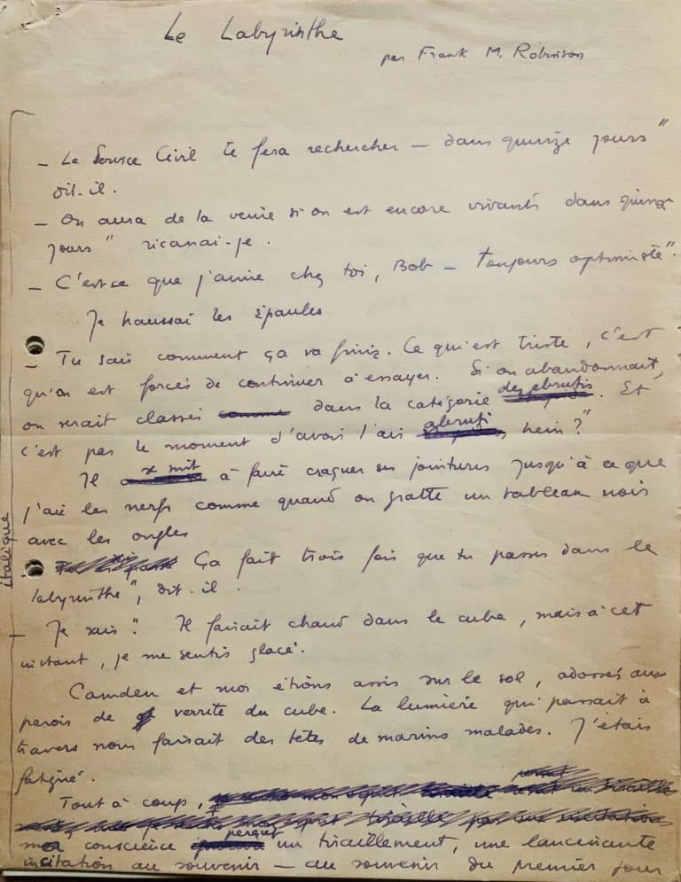 Important manuscrit de Boris Vian : traduction d&rsquo;une oeuvre de science-fiction de Frank M. Robinson