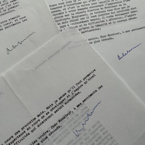 Ensemble de 3 lettres de Pierre Mendès-France relatives à François Mitterrand & aux élections