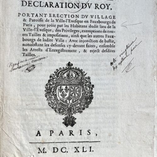 Déclaration du Roy portant érection du village de la Ville-l'Evêque en faubourg de Paris