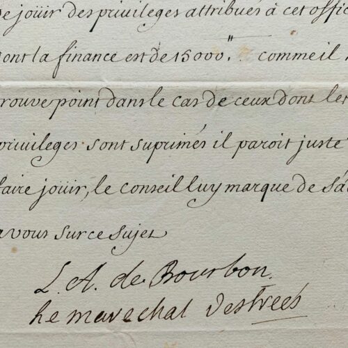 Le duc du Maine et le maréchal d'Estrées interviennent pour les privilèges de l'amirauté de Fréjus