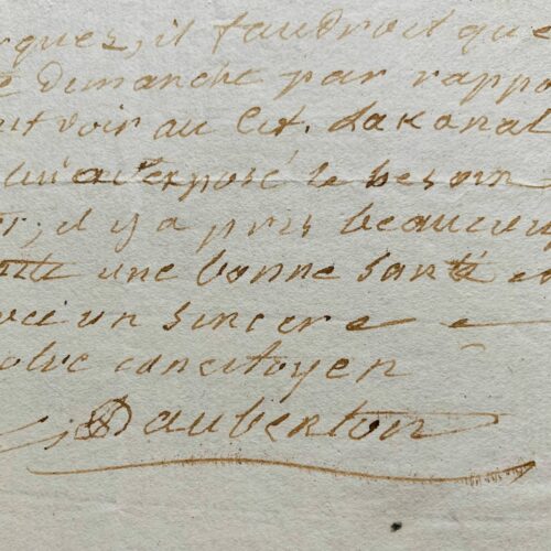 Belle lettre de Daubenton à Bernardin de Saint-Pierre