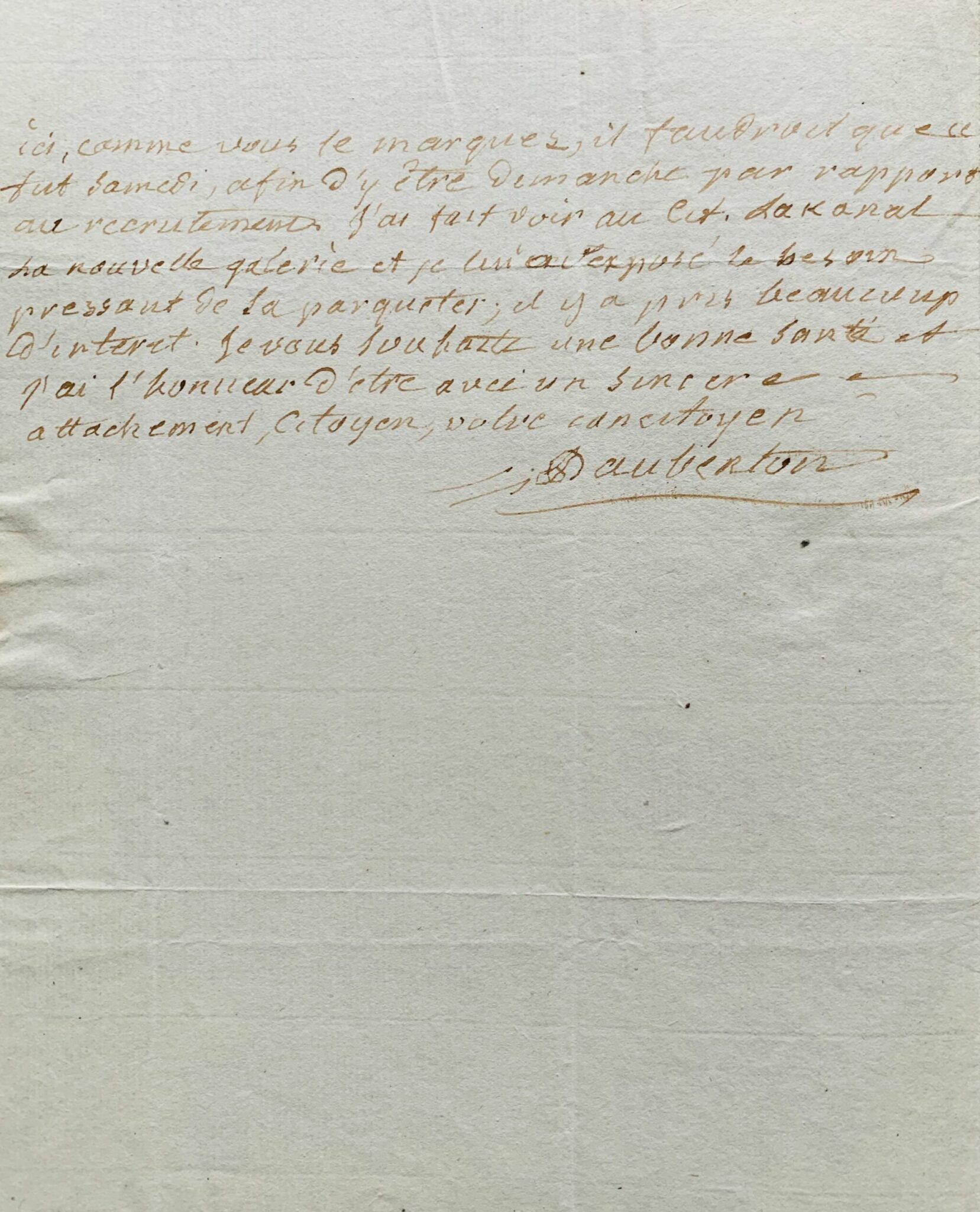 Belle lettre de Daubenton à Bernardin de Saint-Pierre – vue 3 Belle lettre de Daubenton à Bernardin de Saint-Pierre – vue 3