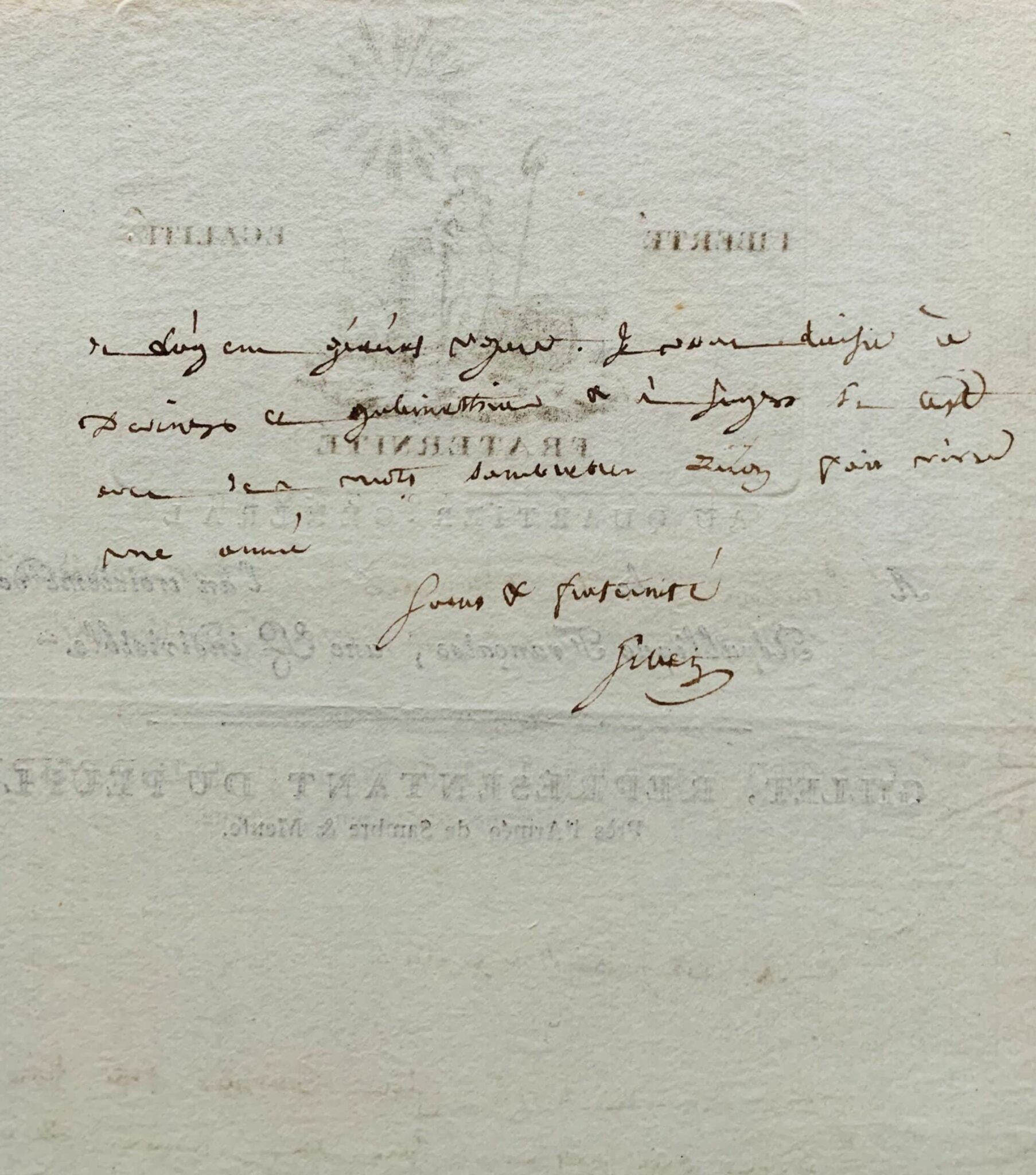 Lettre du conventionnel Pierre-Mathurin Gillet ornée d'une belle vignette emblématique signée Jacowick – vue 3 Lettre du conventionnel Pierre-Mathurin Gillet ornée d'une belle vignette emblématique signée Jacowick – vue 3