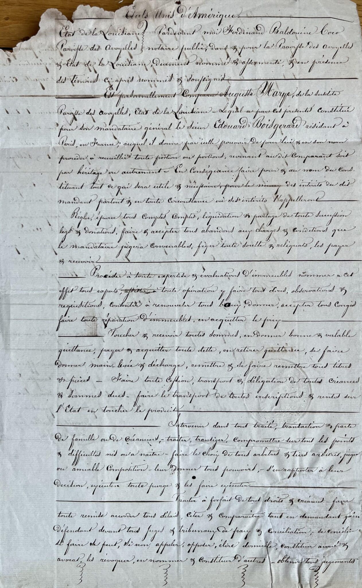 1844 : document signé par Alexandre Mouton, gouverneur de Louisiane – vue 5 1844 : document signé par Alexandre Mouton, gouverneur de Louisiane – vue 5
