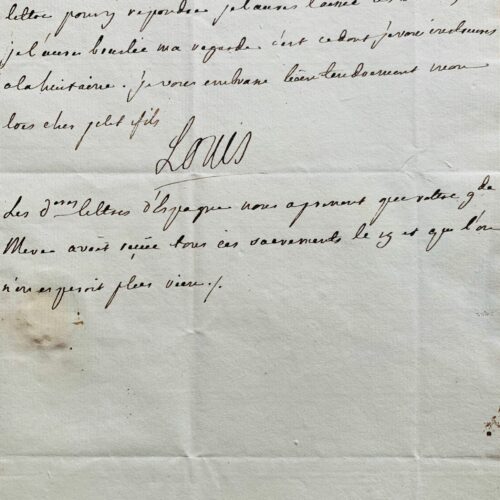 Tendre lettre autographe de Louis XV à son petit fils évoquant le décès prochain de la reine d'Espagne – vue 2