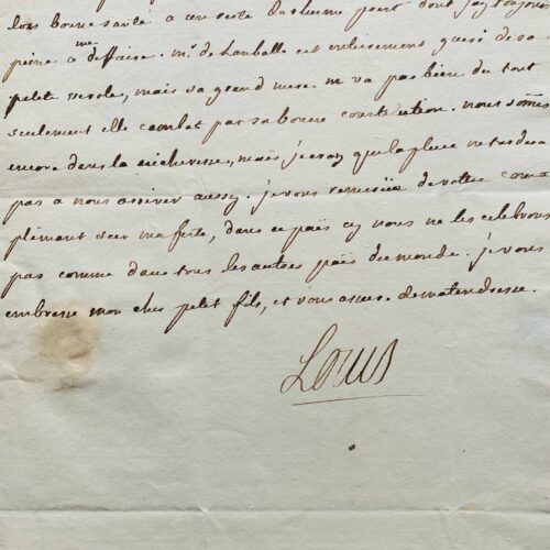 Belle lettre entièrement autographe de Louis XV, au sujet de la petite vérole du prince de Lamballe – vue 2