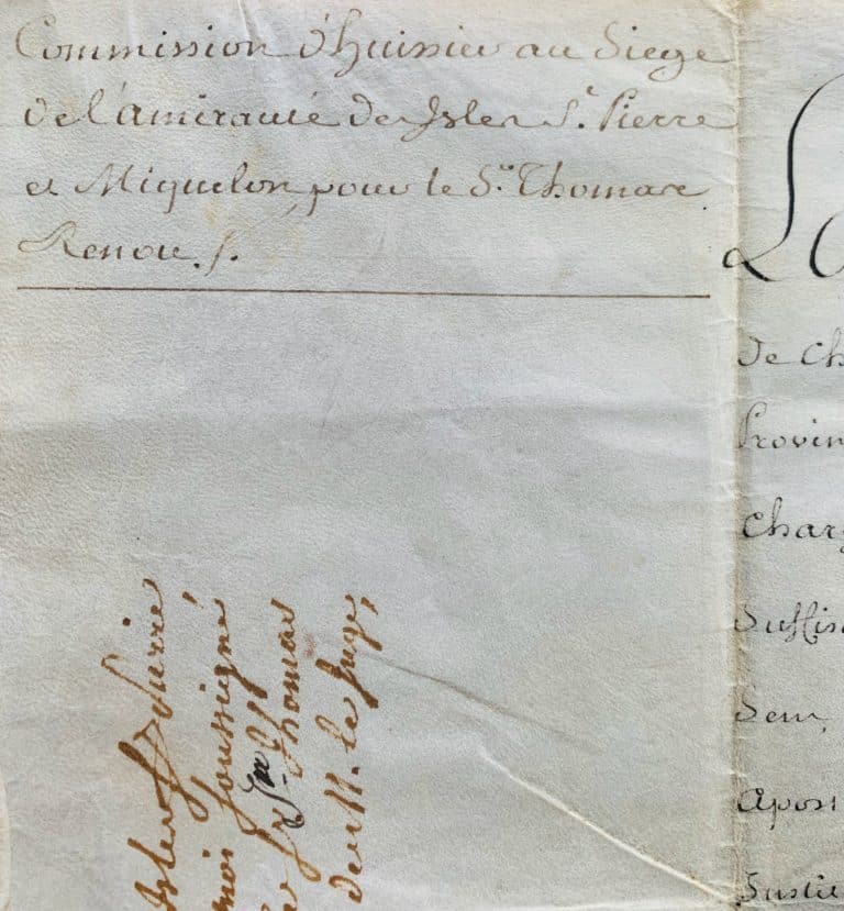 Un nouvel huissier nommé à l&rsquo;amirauté de Saint-Pierre-et-Miquelon en 1789