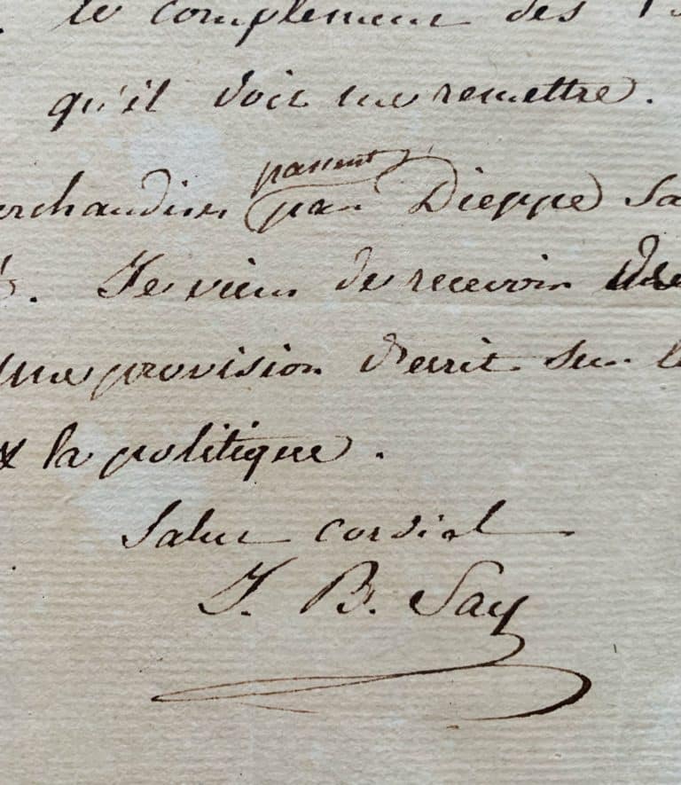 Lettre de Jean-Baptiste Say à Arthus Bertrand après la publication de « De l&rsquo;Angleterre et des Anglais »