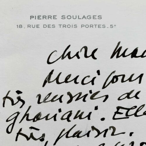 Lettre de Pierre Soulages accompagnée de 3 photographies